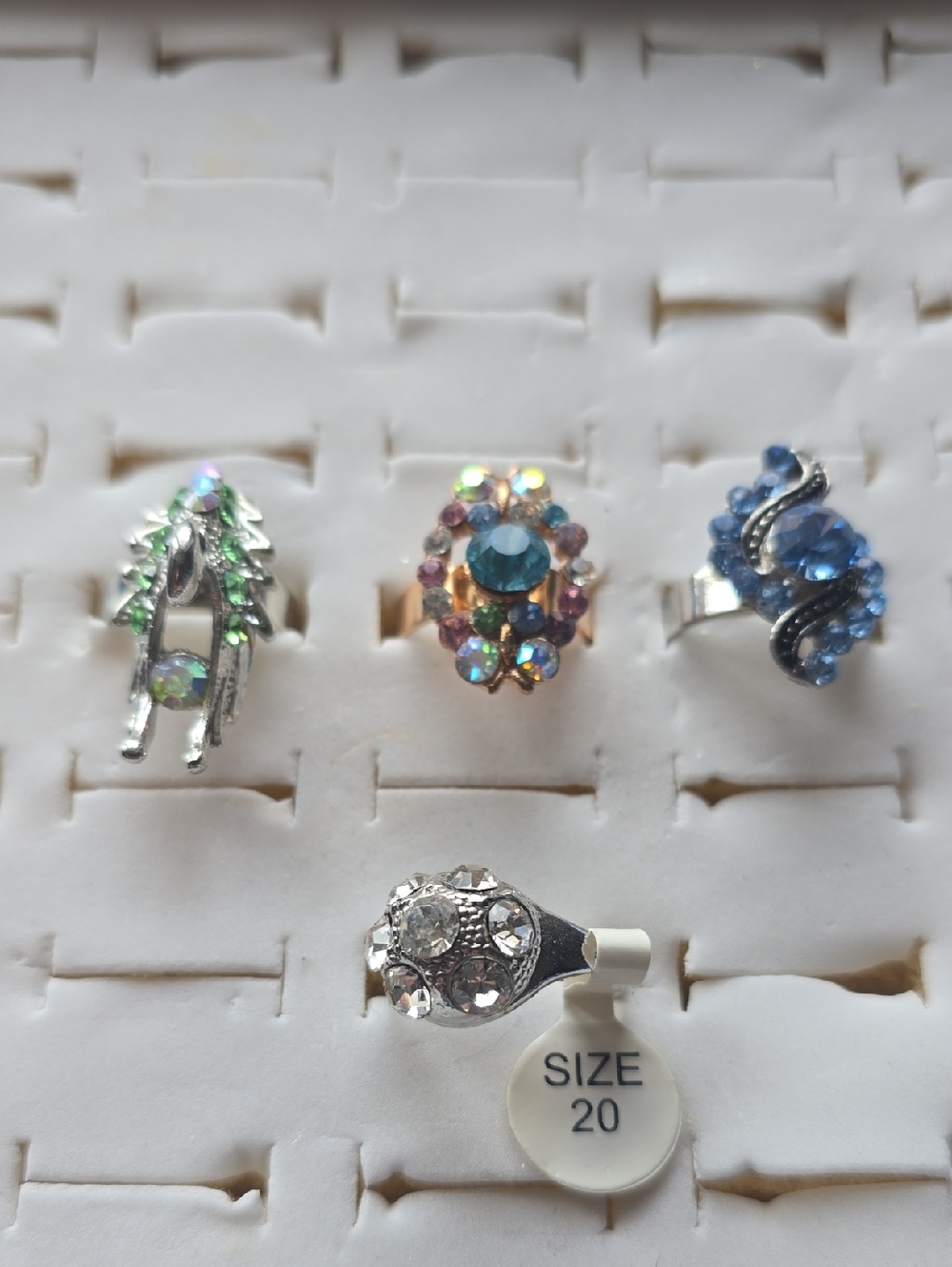 Crystal Cluster Fashion Ring – Blue, Green, Clear